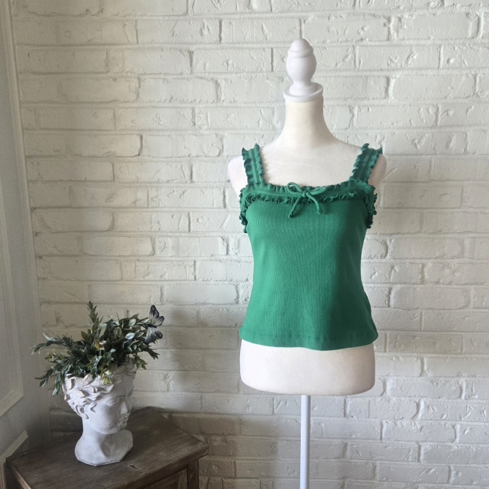 Maeve The Dorrie Ruffled Cami, M, Green, Cotton, Anthropologie